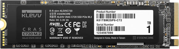Klevv Cras C720 M.2 NVMe Internal Solid State Drive, PCle Gen3 x4, 1TB, 3D TLC Nand R/W, Up to 3400MB/s & 3100MB/s : K01TBM2SP0-C72
