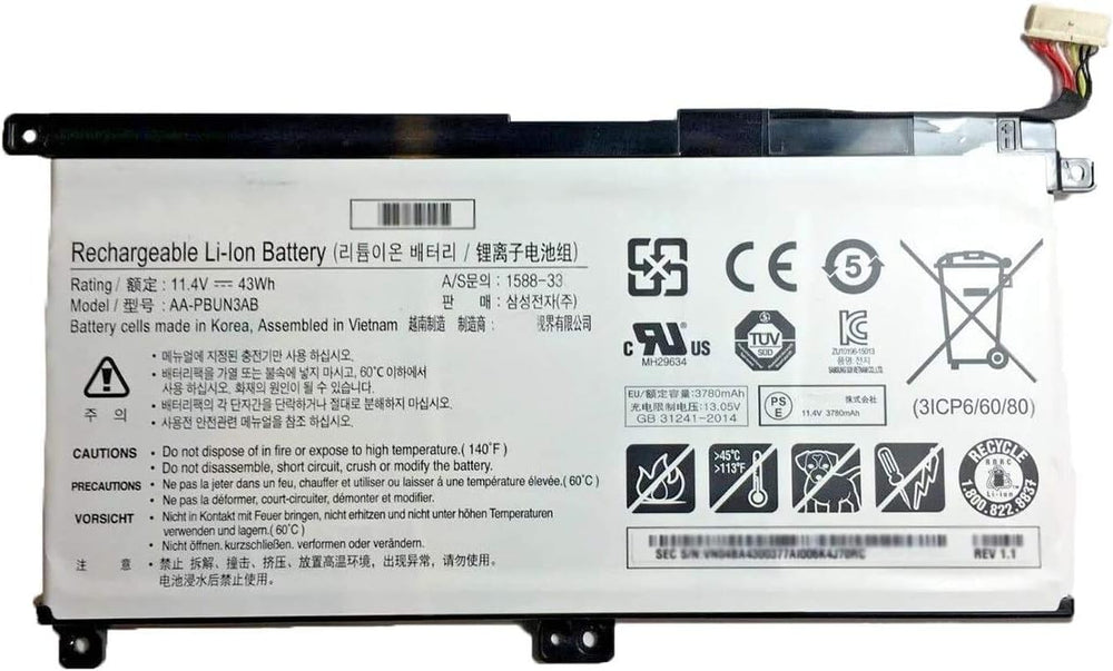 AA-PBUN3AB (11.4V 43Wh 3780mAh) Tablet Battery Replacement for Samsung NP530E5M NP530E5M-X02US NP550XTA-K01US - JS Bazar