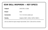 65W Dell Inspiron charger specifications