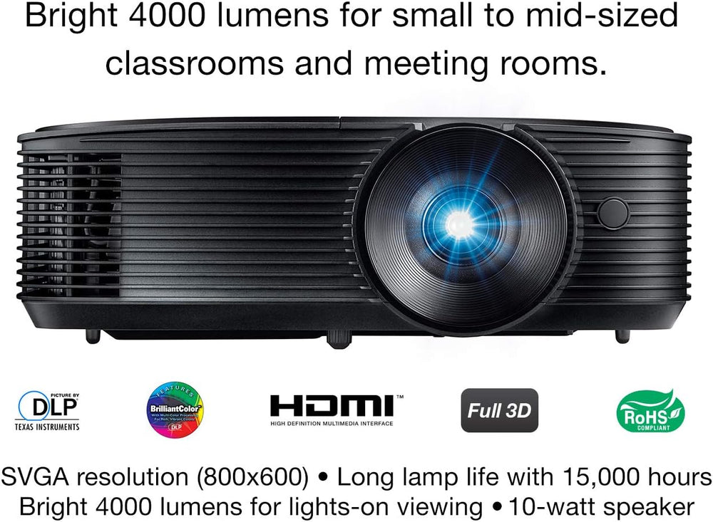 Optoma S336 UK DLP Projector, 4000 Lumens Brightness, Integrated 10-Watt Speaker, 1.94 to 2.16:1 Throw Ratio, Analog Audio Input & Output - JS Bazar