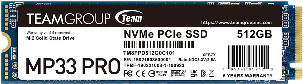 Team Group MP33 PRO 512GB M.2 PCIe Internal SSD, NVMe 1.3, PCIe Gen3x4 M.2 2280 : TM8FPD512G0C101 - JS Bazar