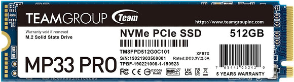 Team Group MP33 PRO 512GB M.2 PCIe Internal SSD, NVMe 1.3, PCIe Gen3x4 M.2 2280 : TM8FPD512G0C101