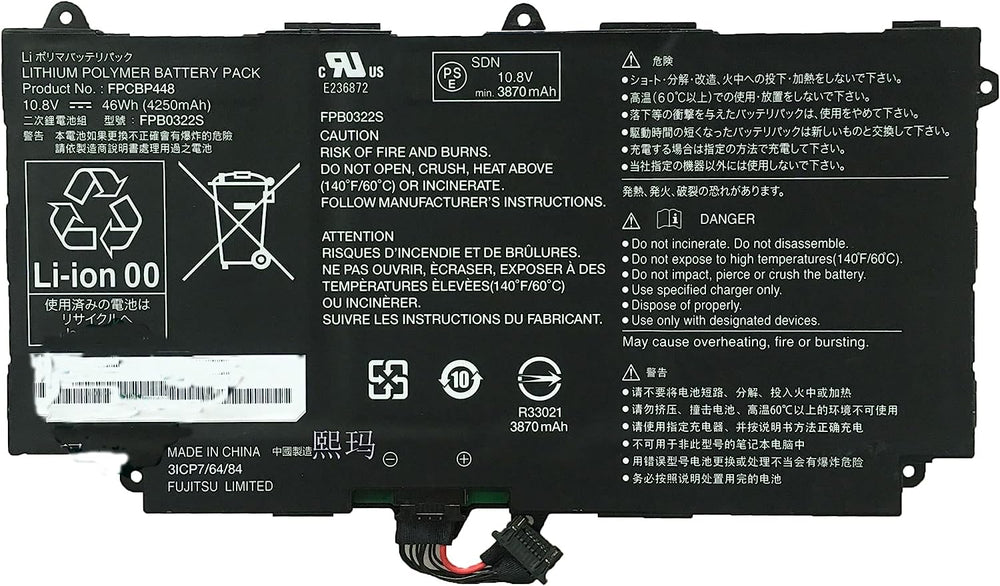 Laptop Battery Compatible for Fujitsu Stylistic Q736 Q737 Q775 FPCBP448 (10.8V 46W 4250mAh) PC Compatible Battery Replacement Rechargeable Battery - JS Bazar