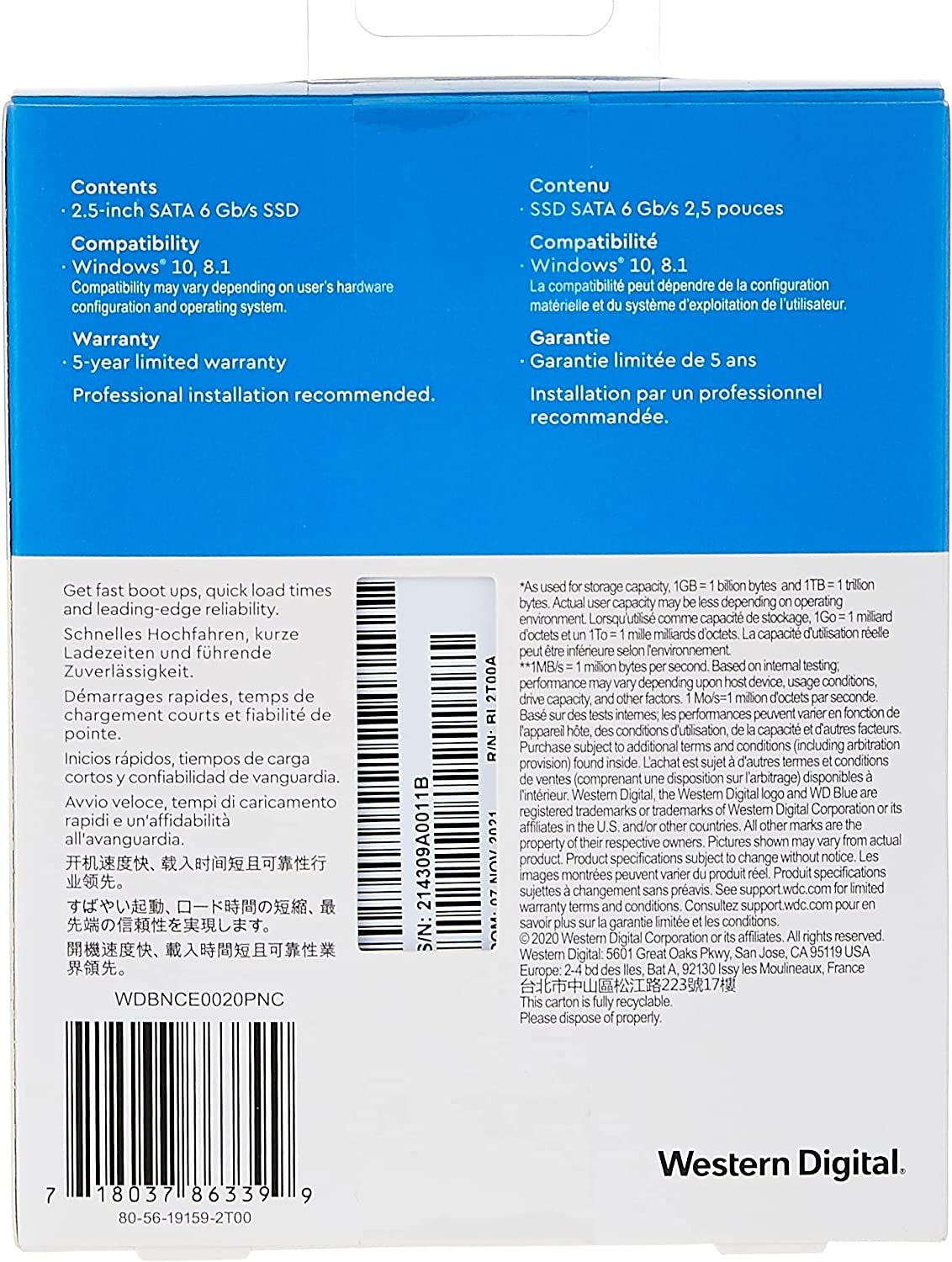 Western Digital 2TB Blue 3D NAND Internal SSD, 2.5" Form Factor, SATA III 6Gb/s Interface : WDBNCE0020PNC Hard Drives JS Bazar