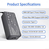 Universal Laptop Charger PD 90W USB C Power Adapter, Type C Power Supply Cord for MacBook Lenovo Dell HP Gateway Asus Acer Samsung LG Sony Monitor TV and More Type C Devices C0077 Laptop Charger JS Bazar