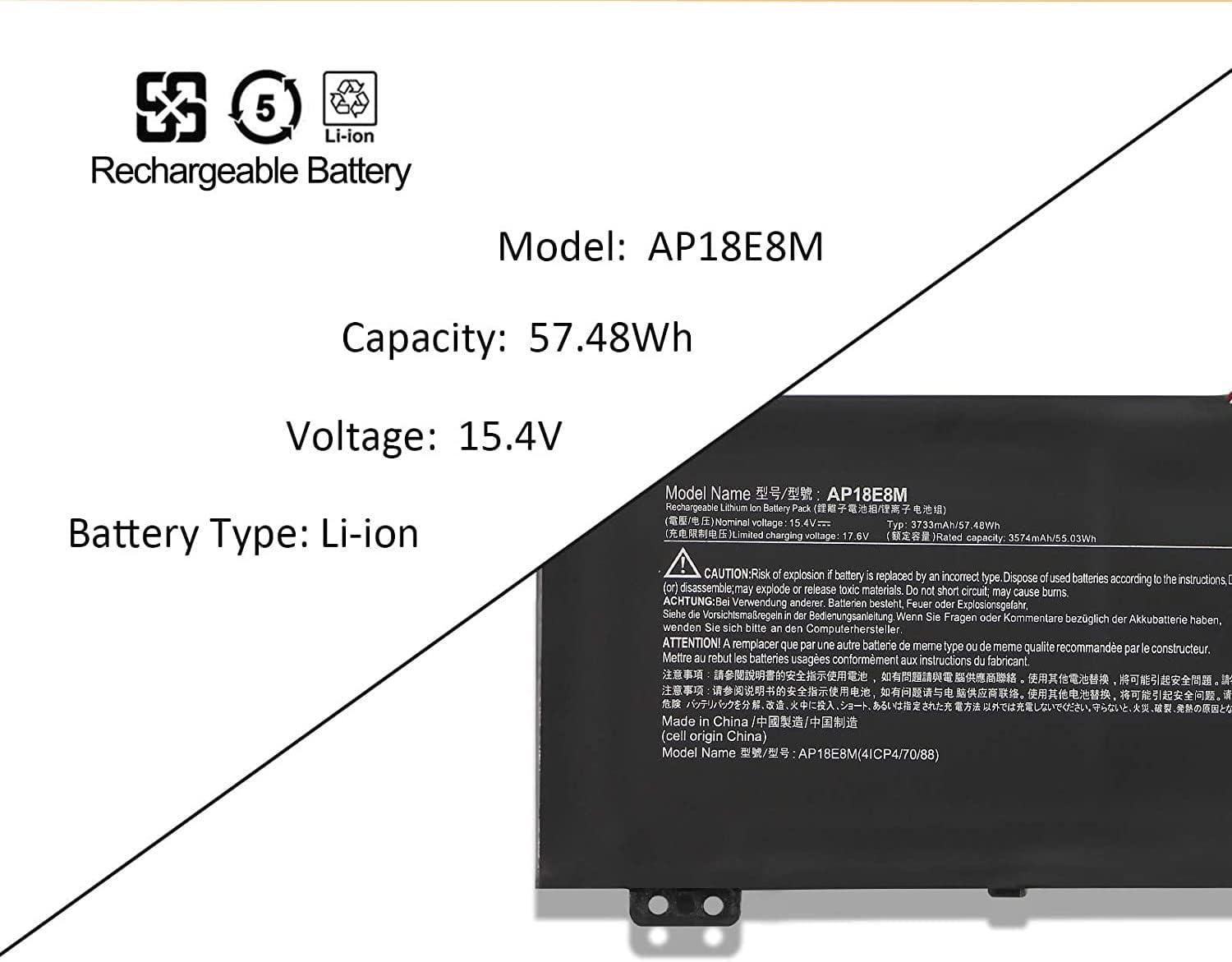 AP18E7M AP18E8M Acer Laptop Battery for Acer Aspire Nitro 5 AN515 AN715 Helios 300 4ICP4/69/90 Laptop Batteries JS Bazar