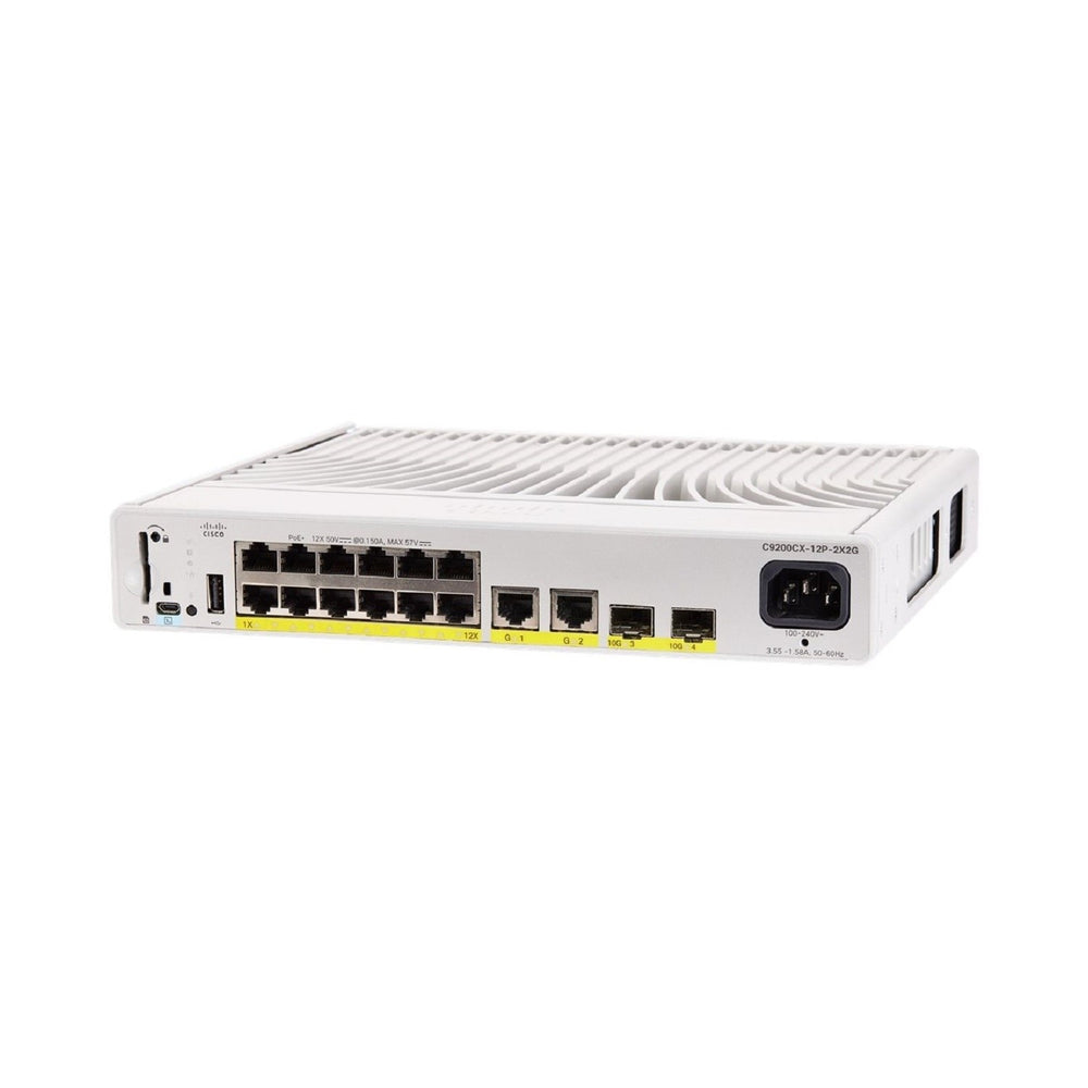 Cisco Catalyst 9200CX - Network Essentials - switch - compact - L3 - Managed - 12 x 10/100/1000 (PoE+) + 2 x 1000Base-T + 2 x 10 Gigabit SFP+ (uplink) - rack-mountable - PoE+ (240 W)