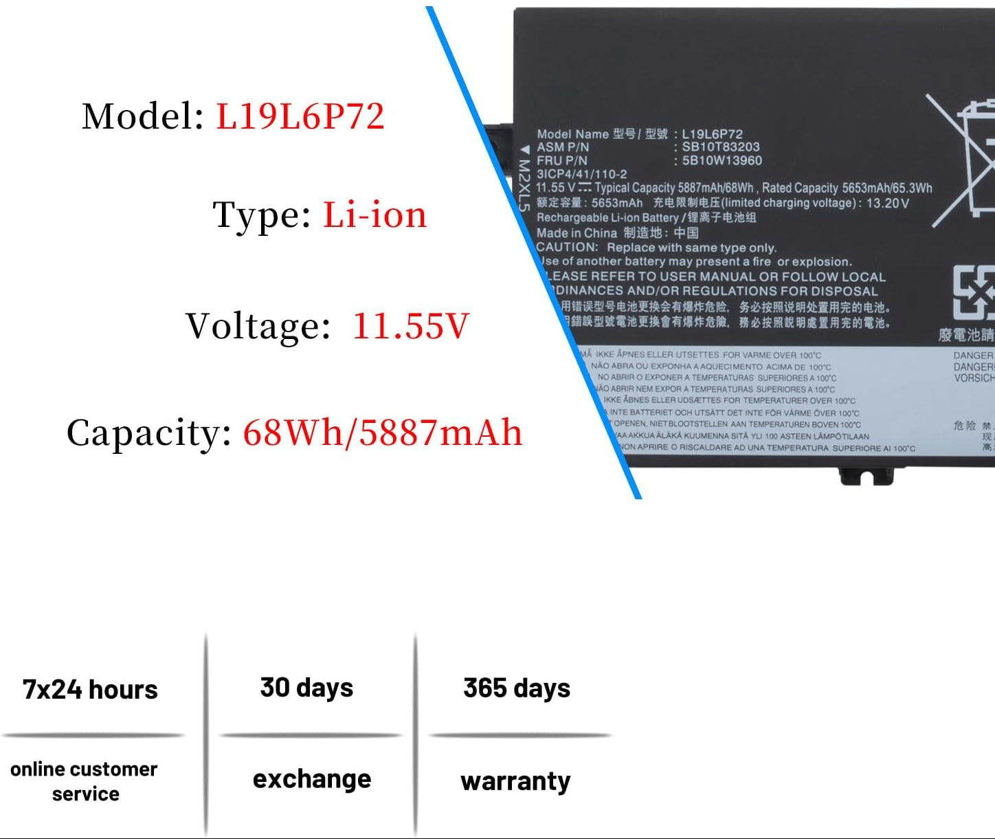 L19C6P72 L19L6P72 Laptop Battery for Lenovo ThinkPad P15V Gen 1 20TQ 20TR Gen 2 21A9 21AA Gen 3 T15P Gen 1 20TN 20TM Gen 2 21A7 21A8 Gen3 Series SB10T83203 SB10T83204 5B10W13960 5B10W13961 11.55V 68Wh Laptop Battery JS Bazar