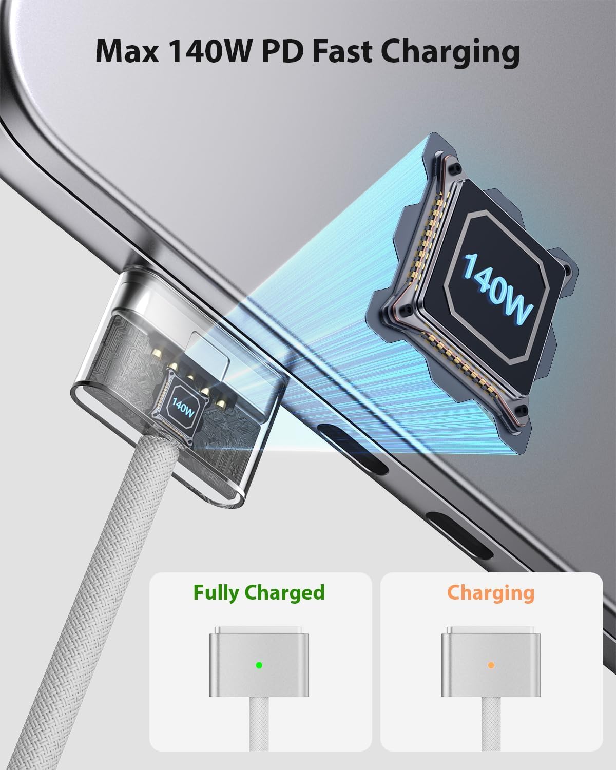 140 watt Type C To MagSafe 3 Adapter Cable For Macbook Pro 14 MacBook Air 13 M3 MacBook Air M2 power cord JS Bazar