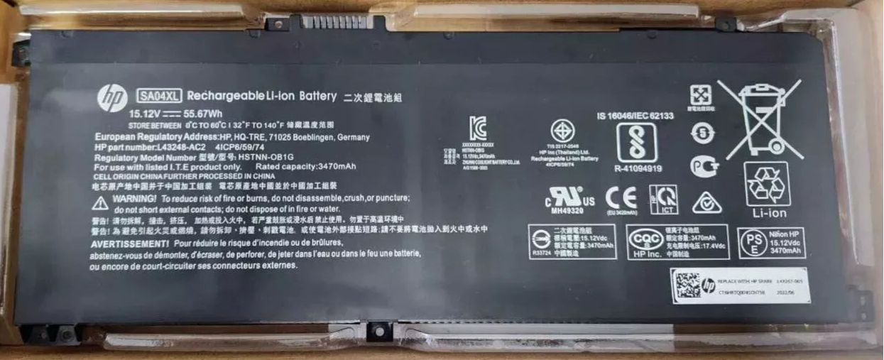 HP Original SA04XL Battery 15.2V 55.67Wh for HP ENVY X360 15-DR Series Laptop L43248-AC2 L43267-005 Laptop Batteries JS Bazar