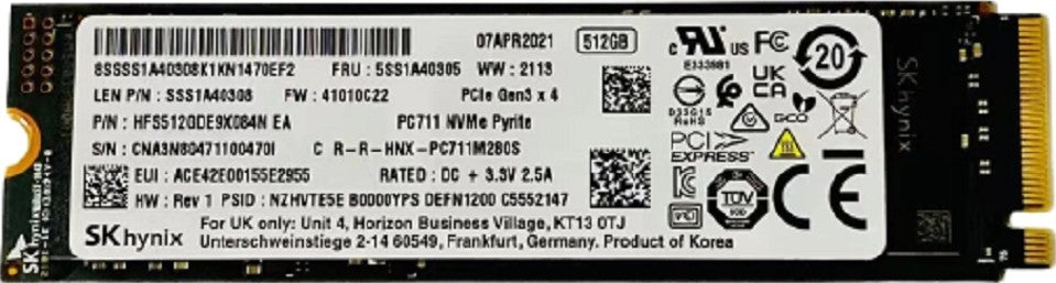 SK Hynix PC711 512GB Internal SSD, 2280, PCIe Gen3 x4 NVMe