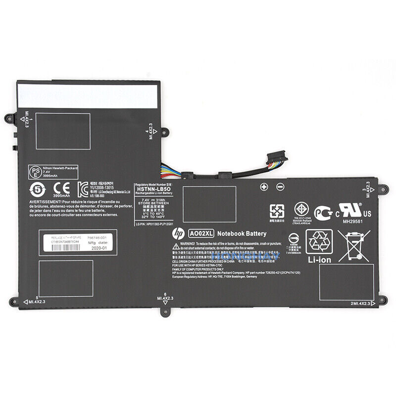 7.4V 31wh AO02XL Replacement Laptop original Battery Compatible for HP ElitePad 1000 G2 HSTNN-LB5O 728250-1C1 728558-005 728250-421 AO02XL Laptop Batteries JS Bazar