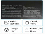 C22N2309 Battery 78Wh 10032mAh Replacement for Asus TUF Gaming A14 FA401WU FA401WV FA401WI FA401UU FA401UV / Zenbook S 16 UM5606 / ProArt PX13 HN7306 Series 2ICP4/60/120-2 7.78V 4-Cell Laptop Batteries JS Bazar