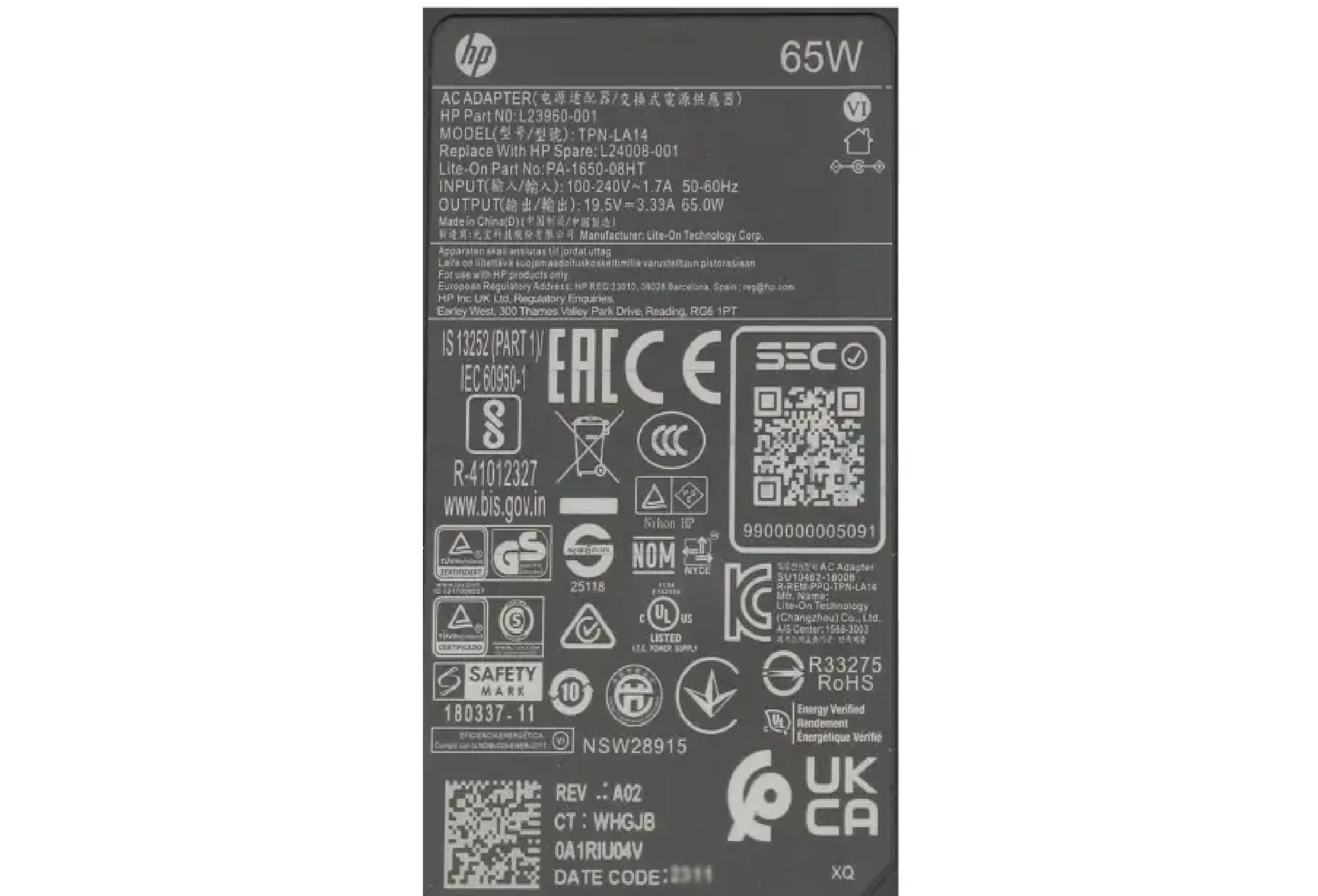 65W HP EliteBook 830 G5(3UN36PA), 19.5V - 3.33A USB Type-C AC Original Adapter TPN-CA06 1HE08UT 1HE08UT#ABA Power Adapter & Charger Accessories JS Bazar