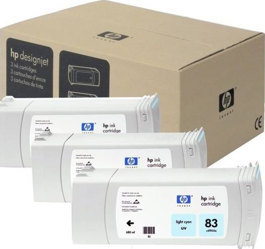HP 83 Original 3 Pack Light Cyan Ink Cartridge : C5076A Cartridges JS Bazar