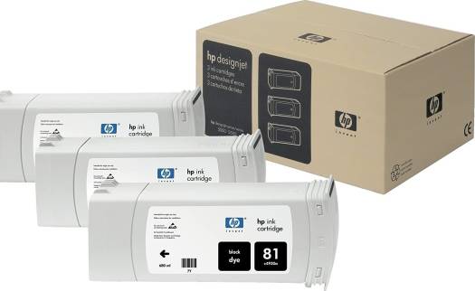HP 81 3-Pack 680-ml Black DesignJet Dye Ink Cartridges - Black : C5066A Cartridges JS Bazar