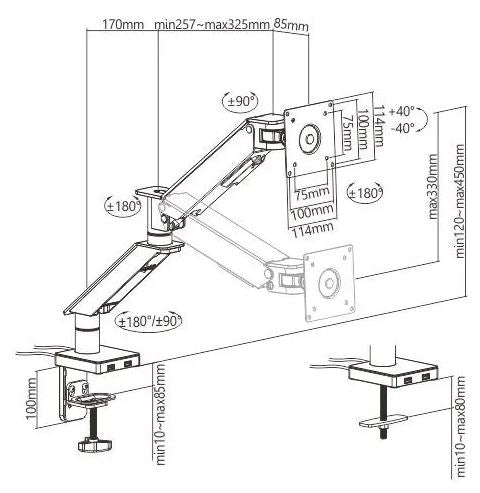 Single Monitor ARMOR Gas Spring Monitor Arm with USB | LDT51-C012U - JS Bazar