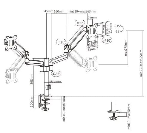 Dual Monitors Pole-Mounted Gas Spring Monitor Arm | LDT48-C024 - JS Bazar