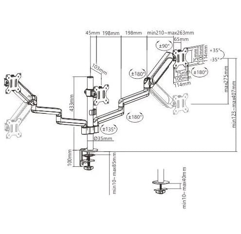 Triple Monitors Pole-Mounted Gas Spring Monitor Arm | LDT48-C036 - JS Bazar