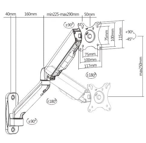 Single Monitor Elemental Wall-Mounted Gas Spring Monitor Arm | LDA32-112 - JS Bazar