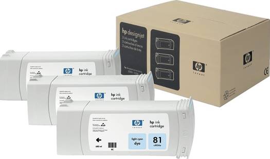 HP 81 3-Pack 680-ml Light Cyan DesignJet Dye Ink Cartridges : C5070A Cartridges JS Bazar