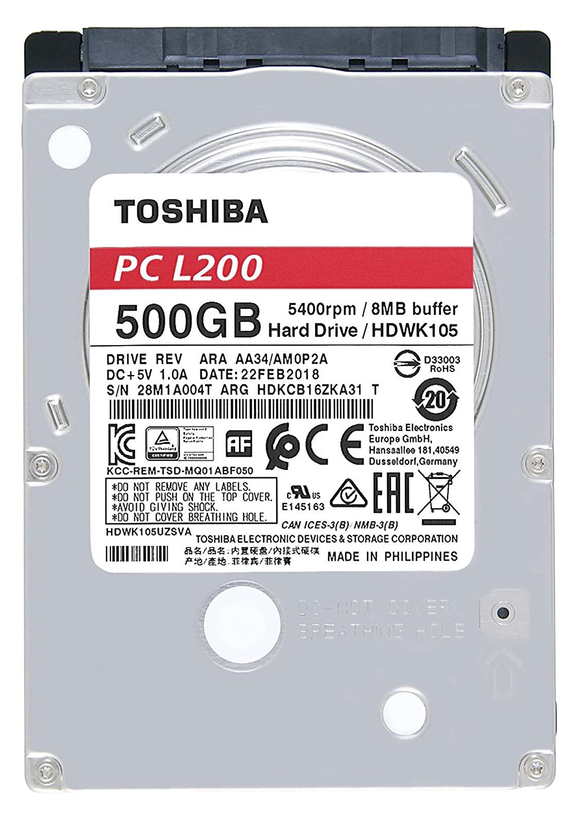 Toshiba 500GB L200 Slim Mobile 7 mm 2.5-Inch SATA Internal Hard Drive | HDWK105UZSVA Hard Drives JS Bazar