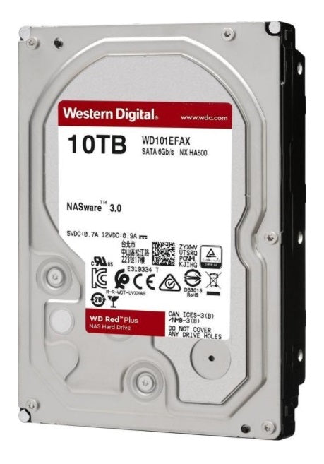 Western Digital Red Plus, 10TB NAS Hard Disk Drive, 5400 RPM, Class SATA 6Gb/s, CMR, 256MB Cache, 3.5 Inch | WD101EFAX - WD101EFBX Hard Drives JS Bazar
