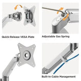 Single Monitor Space-Saving Gas Spring Monitor Arm | LDT44-C012 Desktop Mount JS Bazar
