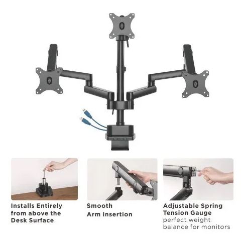 tripod-aluminum pole-mounted spring-assisted monitor arm with usb ports | ldt20-c036up - JS Bazar