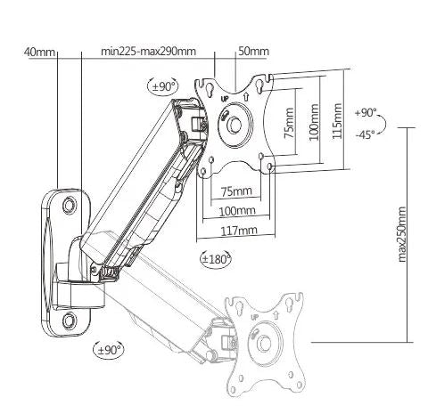 Single Monitor Elemental Wall-Mounted Gas Spring Monitor Arm | LDA32-111 - JS Bazar