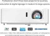 Optoma ZH406 Short Throw FHD Laser Projector, Dura Core Laser Technology, High Bright 4200 Lumens.