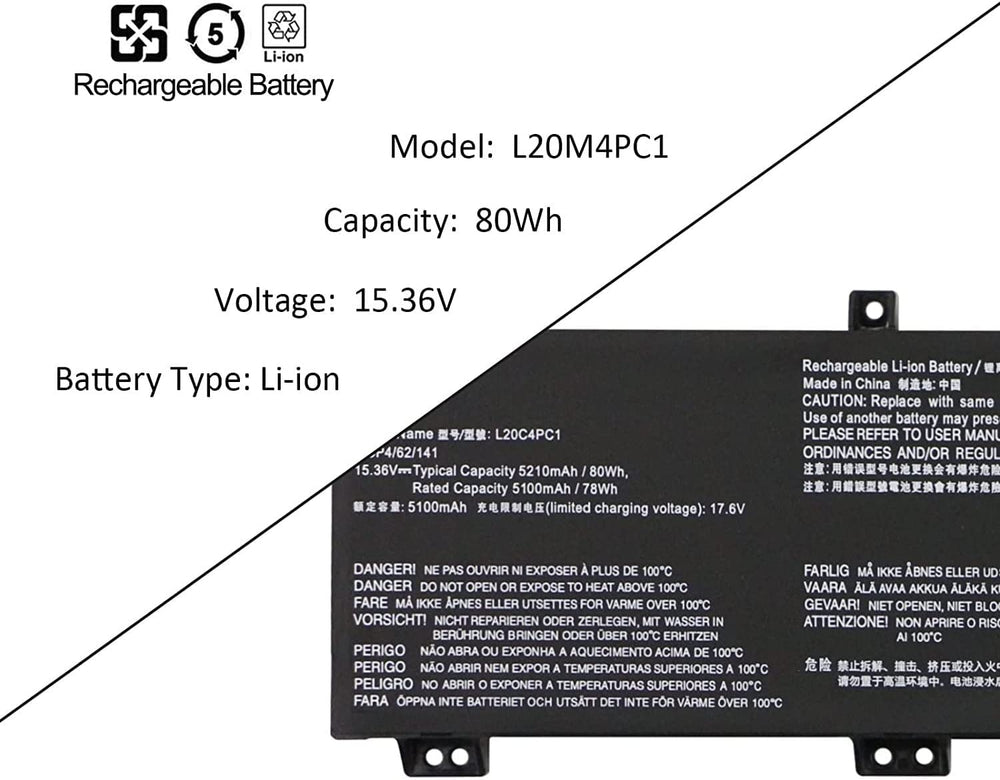 Generic Laptop Battery Compatible for 80Wh L20C4PC1 L20M4PC1 L20D4PC1 Laptop Battery - JS Bazar