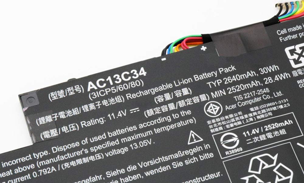11.4v 2640mah 30wh AC13C34 Acer Laptop Battery Laptop Batteries JS Bazar