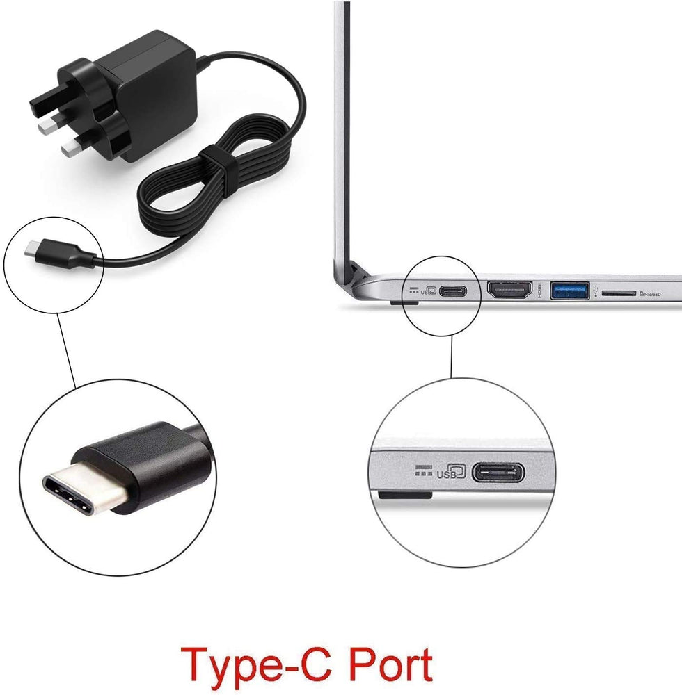 Superer 45W USB-C Charger Fit for HP Chromebook 11 14 G5 G6 G7 11-AE000 11-ae051wm 14-ca052wm 14-ca061dx 14-ca020nr 14-ca060nr 14-ca043cl X360 14 inch - JS Bazar