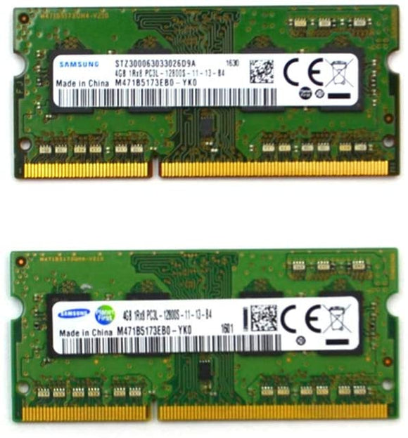 Samsung 8GB kit (2 x 4GB), 204-pin SODIMM, DDR3 PC3L-12800, 1600MHz ram memory module (M471B5173EB0-YK0 x 2)