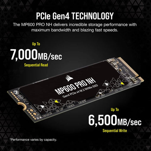 Corsair MP600 PRO NH 4TB PCIe 4.0 (Gen 4) x4 NVMe M.2 Internal SSD,3.3 Voltage, 3000TBW, Black : CSSD-F4000GBMP600PNH