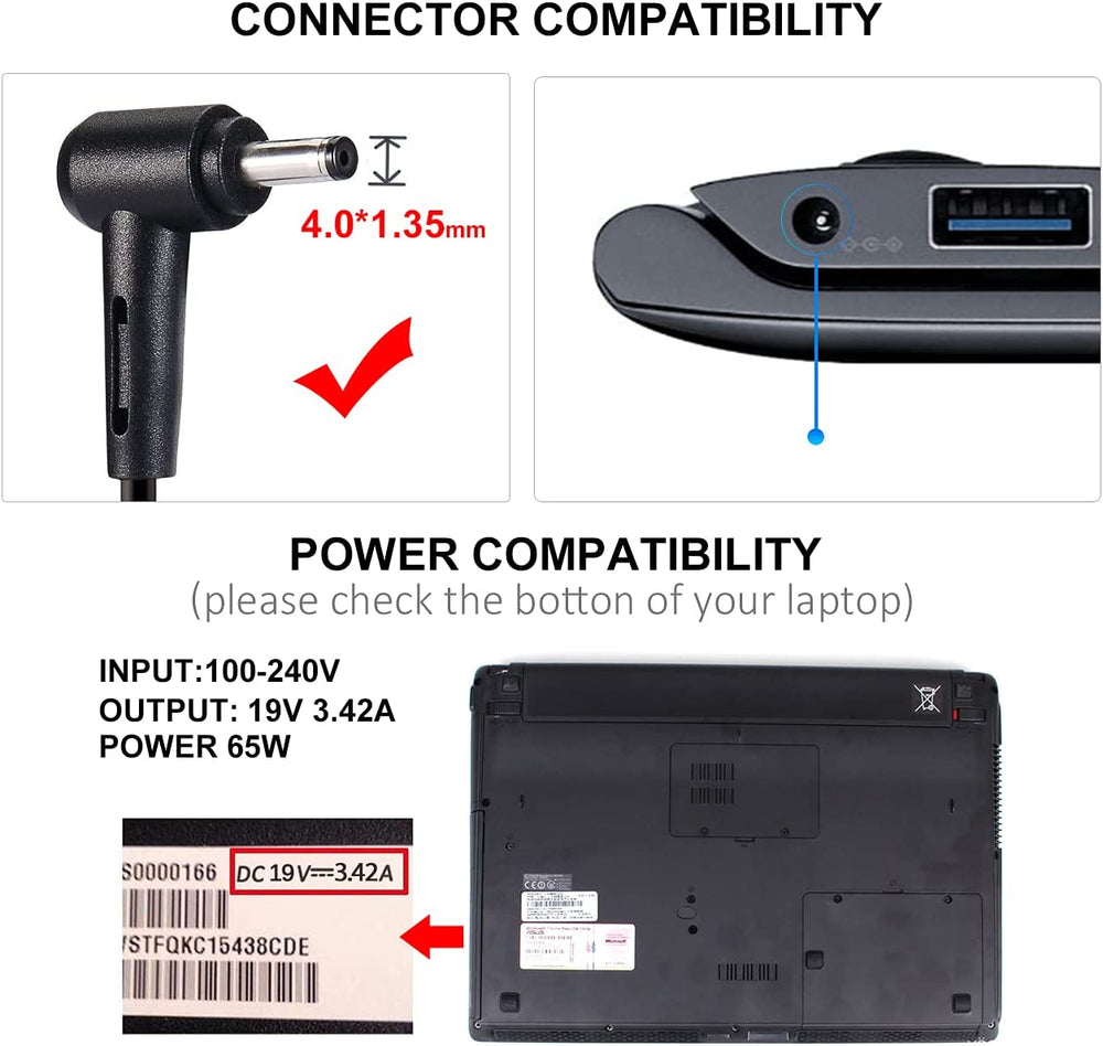 19V 1.75A 2.37A 33W Laptop Charger for ASUS X556U L410MA X542BA L402na L403sa E402SA E406SA C300M S410UA X413JA UX410UA 45W - JS Bazar