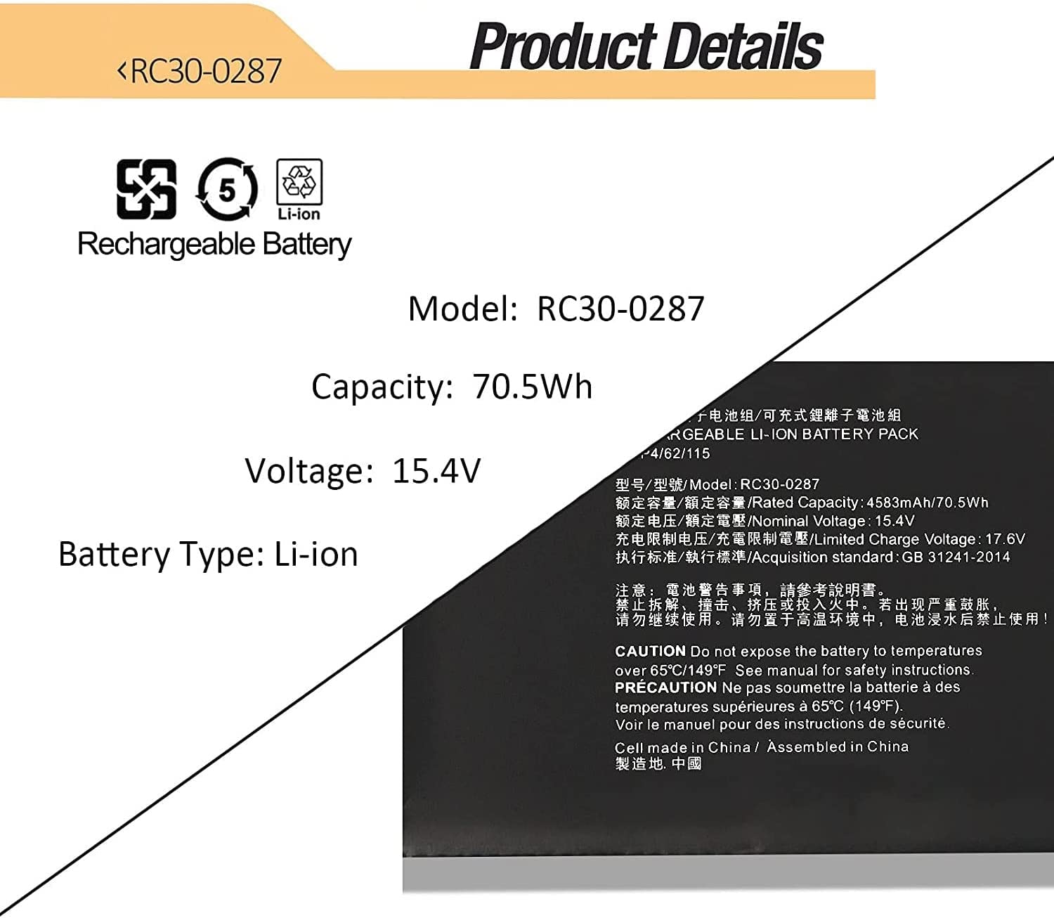 Generic laptop battery For RC30-0287 Razer Blade Pro 17 2019 2020 RZ09-0287 / 15.4V 4583mAh
