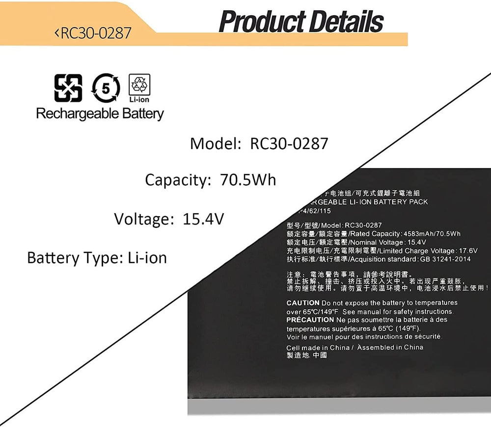 Generic laptop battery For RC30-0287 Razer Blade Pro 17 2019 2020 RZ09-0287 / 15.4V 4583mAh - JS Bazar