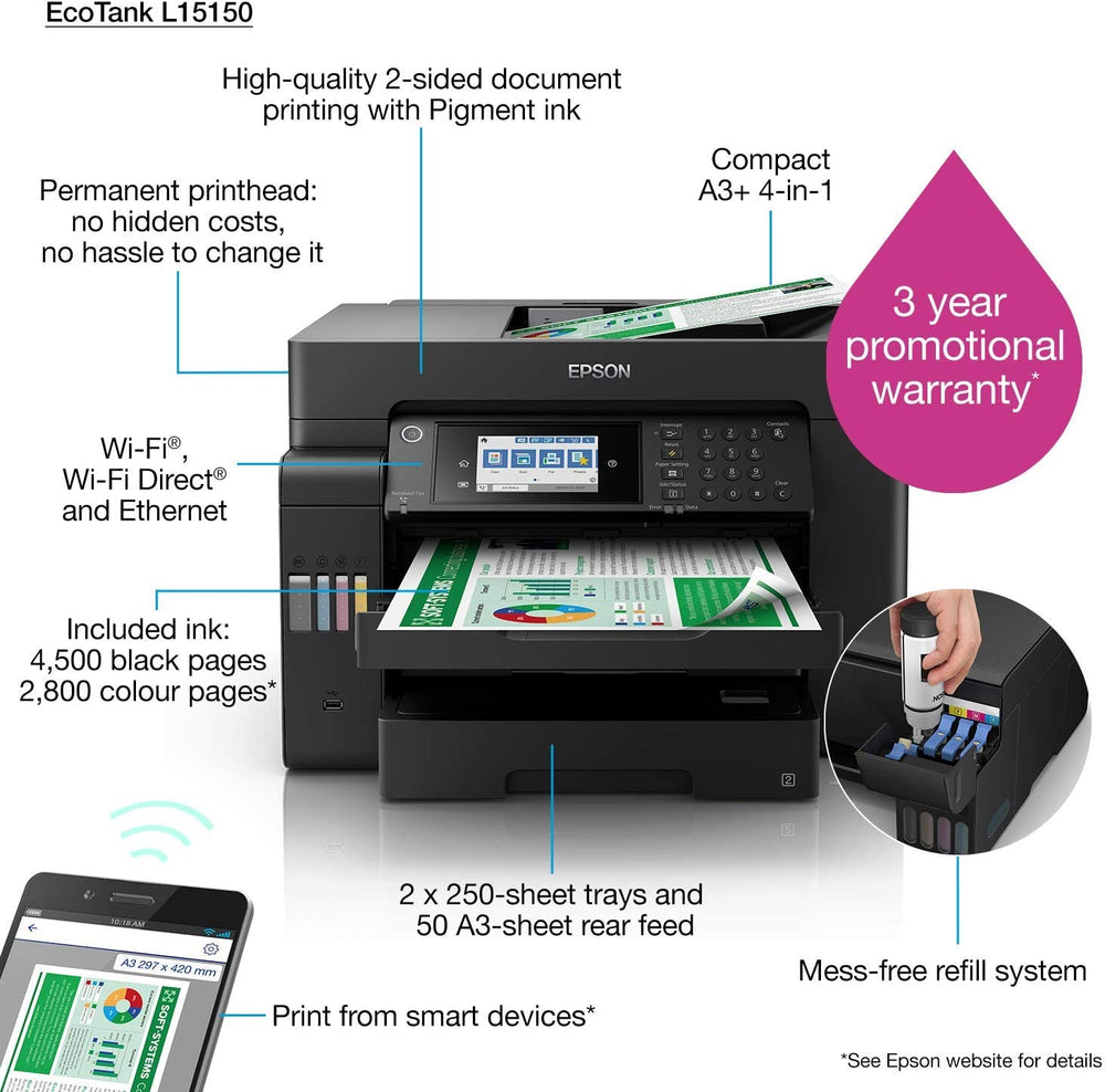 Epson EcoTank L15150 - A3, Wi-Fi , Duplex All-in-One Ink Tank Printer - JS Bazar