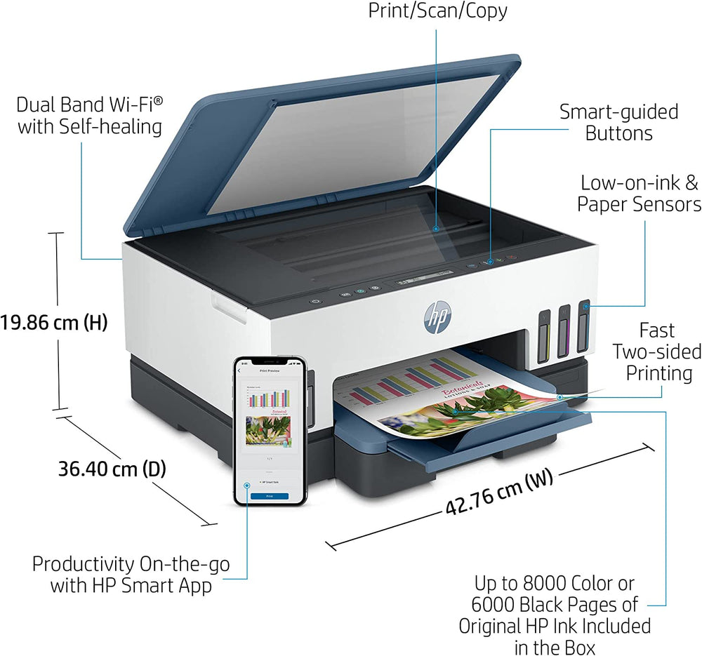 HP Smart Tank 725 Wi/Fi All in One Color Printer Auto Duplex Printing : 28B51A - JS Bazar
