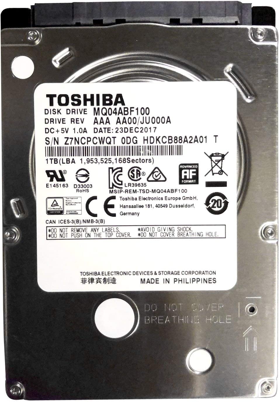 Toshiba 1TB Internal 2.5 inch SATA 7mm Laptop Hard Drive : MQ04ABF100 Hard Drives JS Bazar
