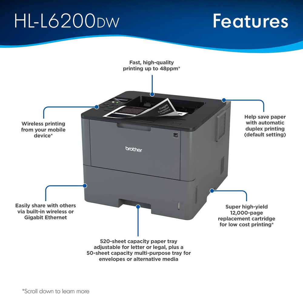 Brother HL-L6200DW Wireless Monochrome Laser Printer with Duplex Printing : HL-L6200DW - JS Bazar