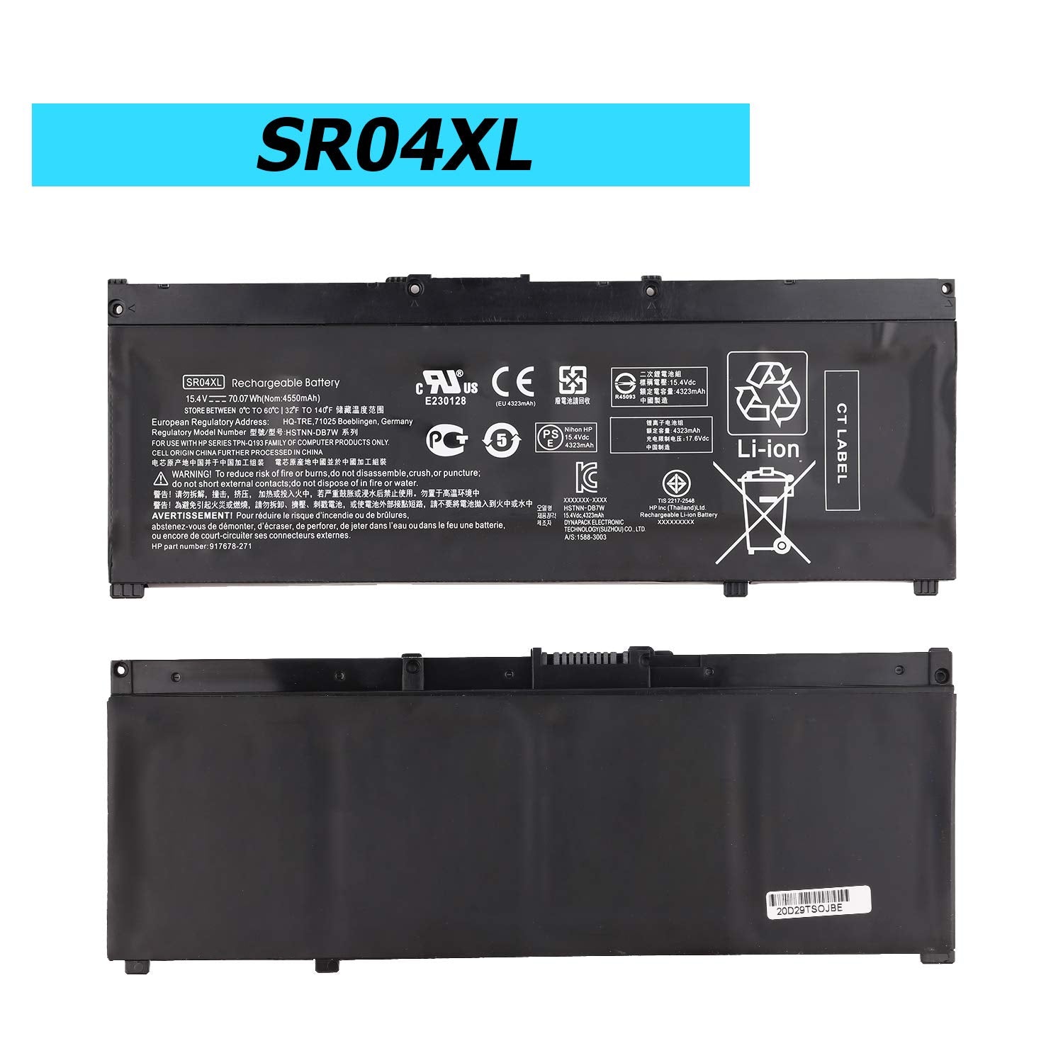 Replacement SR04XL HP 15-CE015DX 917678-1B1 917724-855 TPN-Q193 Series Tablet Laptop Battery Laptop Battery JS Bazar