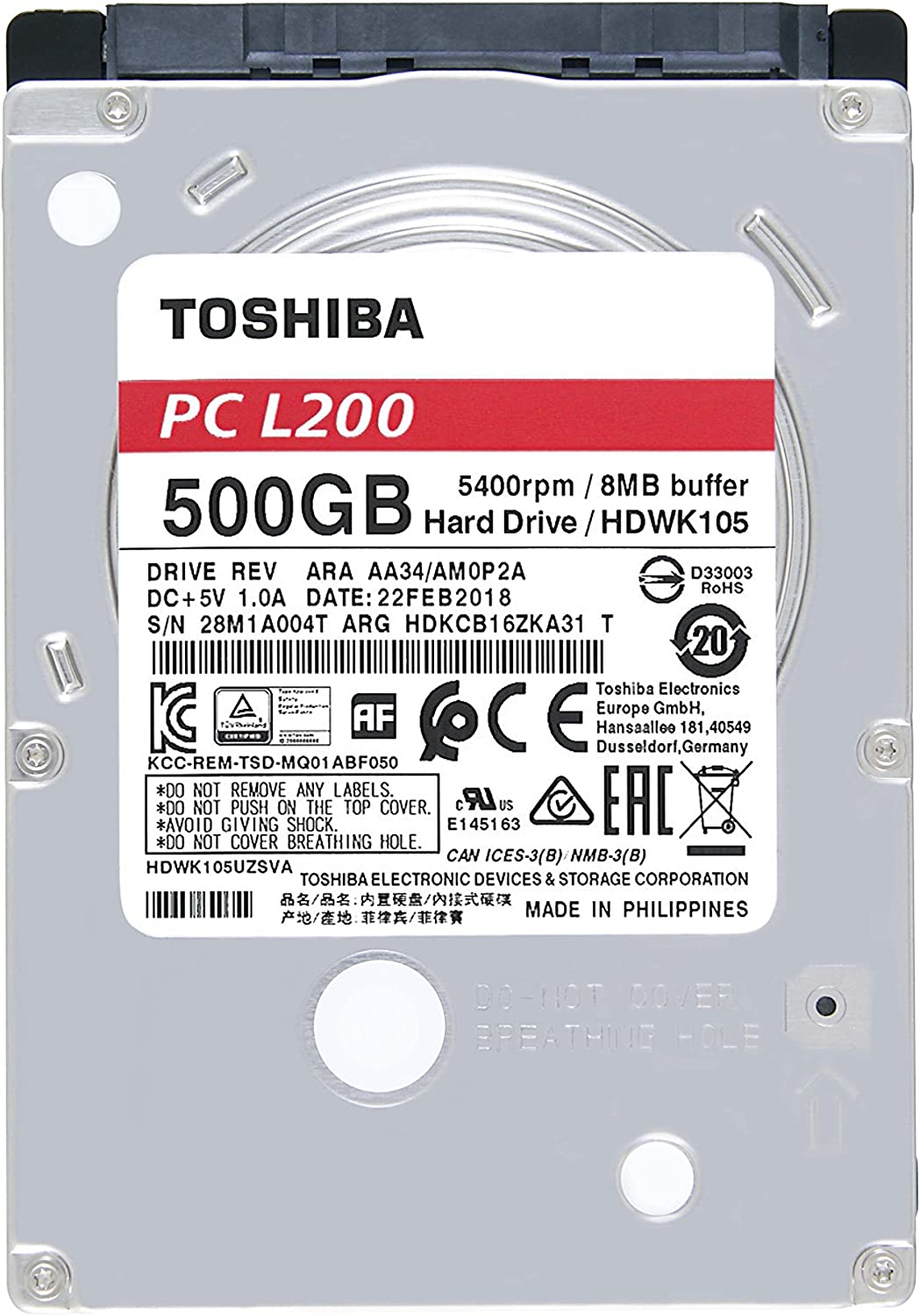 Toshiba 500GB L200 Slim Mobile 7 mm 2.5-Inch SATA Internal Hard Drive : HDWK105UZSVA Hard Drives JS Bazar