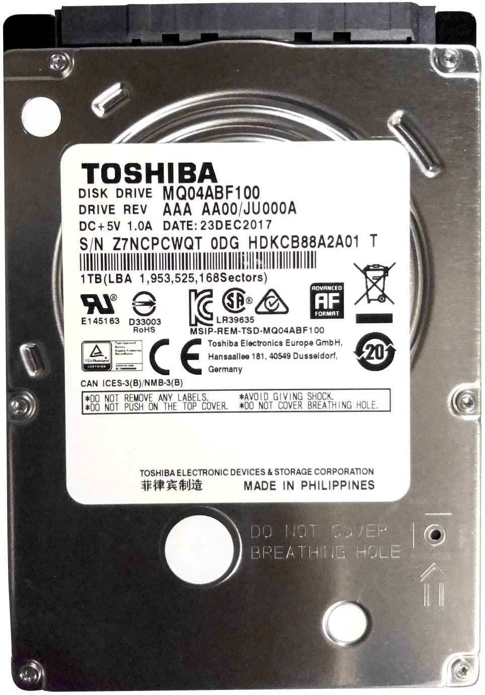 TOSHIBA 1TB Internal 2.5 inch SATA 7mm Laptop Hard Drive -MQ04ABF100 Hard Drive JS Bazar