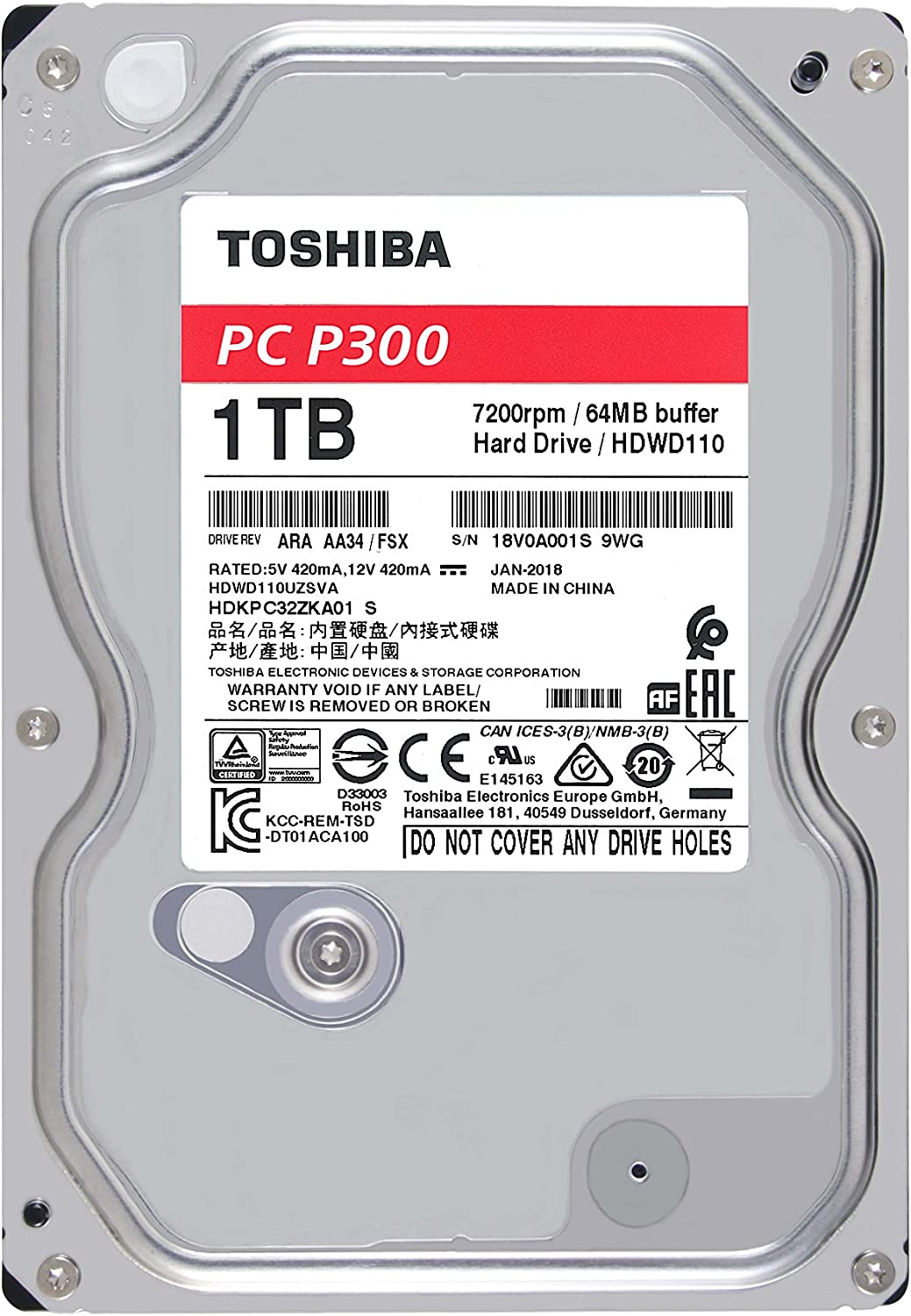 Toshiba 1TB P300-7200 RPM-3.5-inch Internal High Performance Hard Drive : HDWD110UZSVA Hard Drives JS Bazar