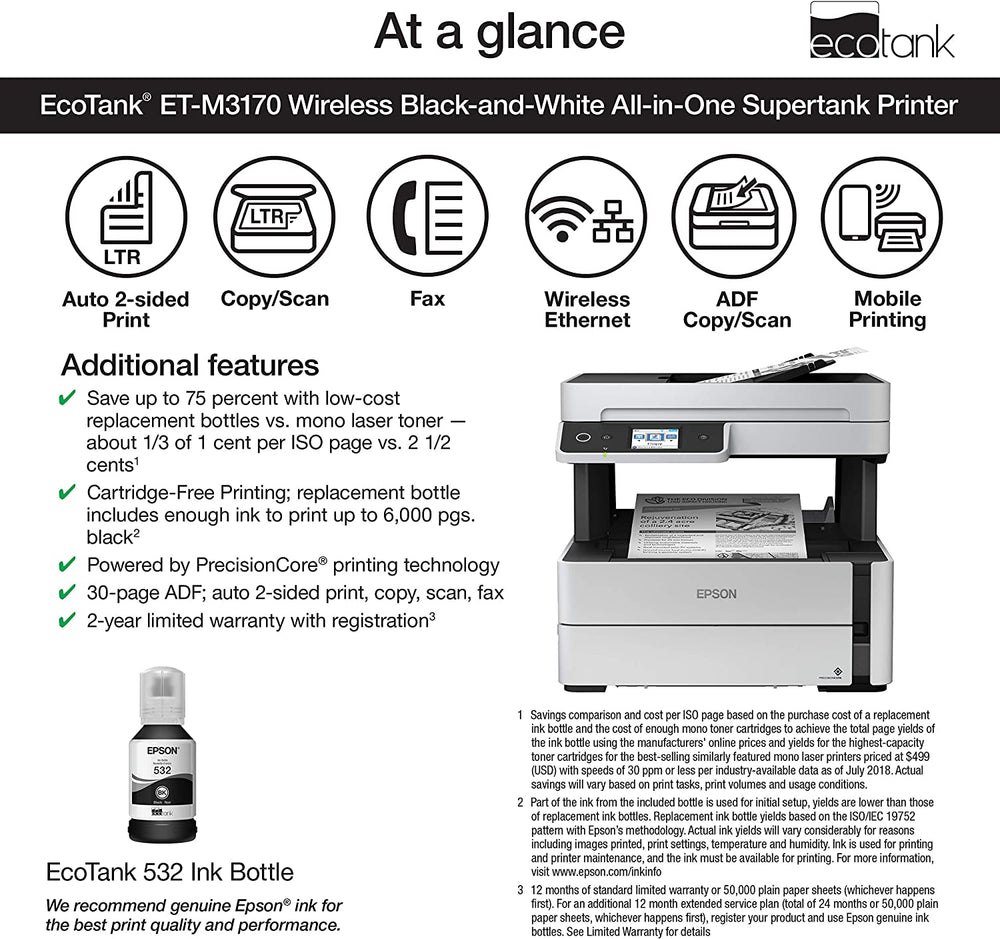 Epson EcoTank Monochrome M3170 Wi-Fi All-in-One Ink Tank Printer - JS Bazar