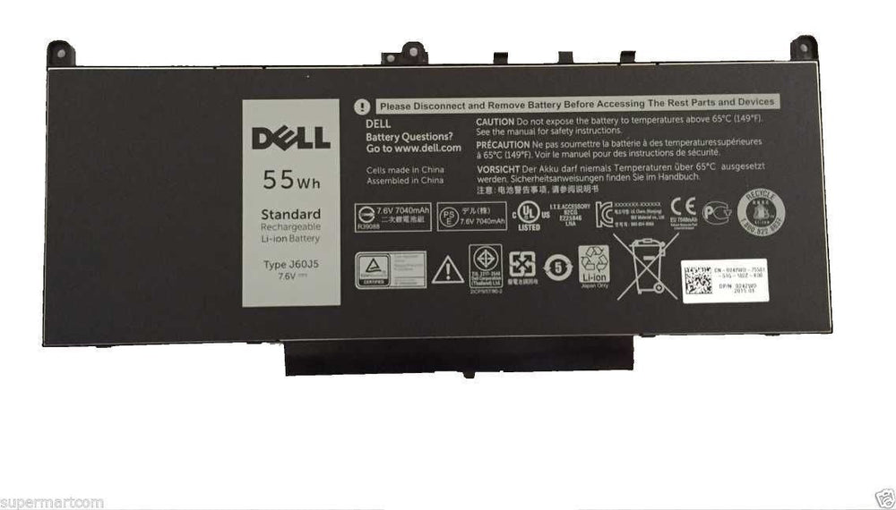 Replacement Dell Latitude E7270 E7470 55Wh 7.6V J60J5 Replacement Laptop Battery - JS Bazar