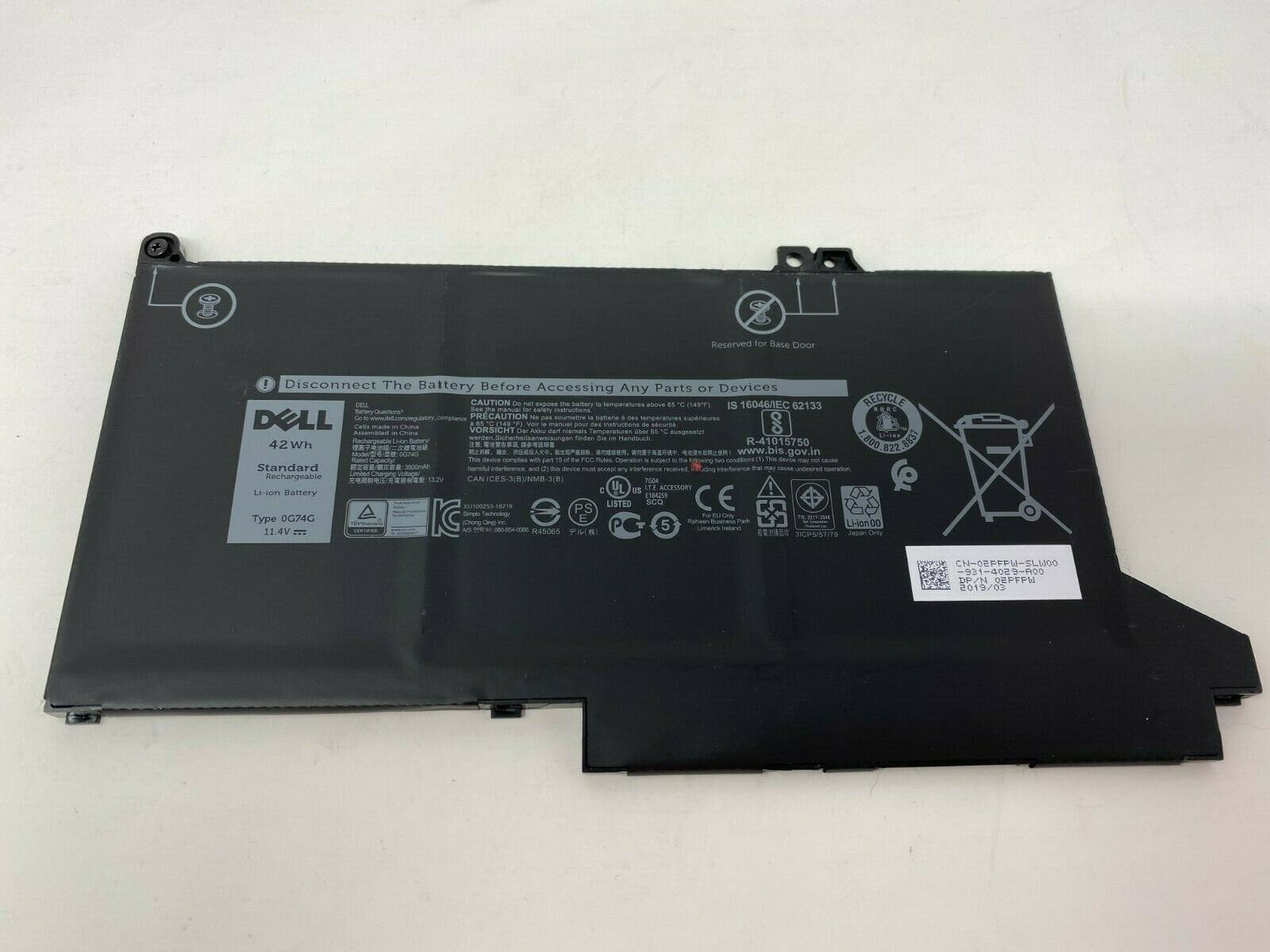 Replacement 0G74G Dell  Latitude 5300/7300/7400, Latitude 3-Cell 42Wh Replacement Laptop Battery